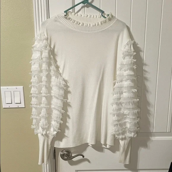Sioni Cream Sweater with Fringe Sleeves - Picture 3 of 6